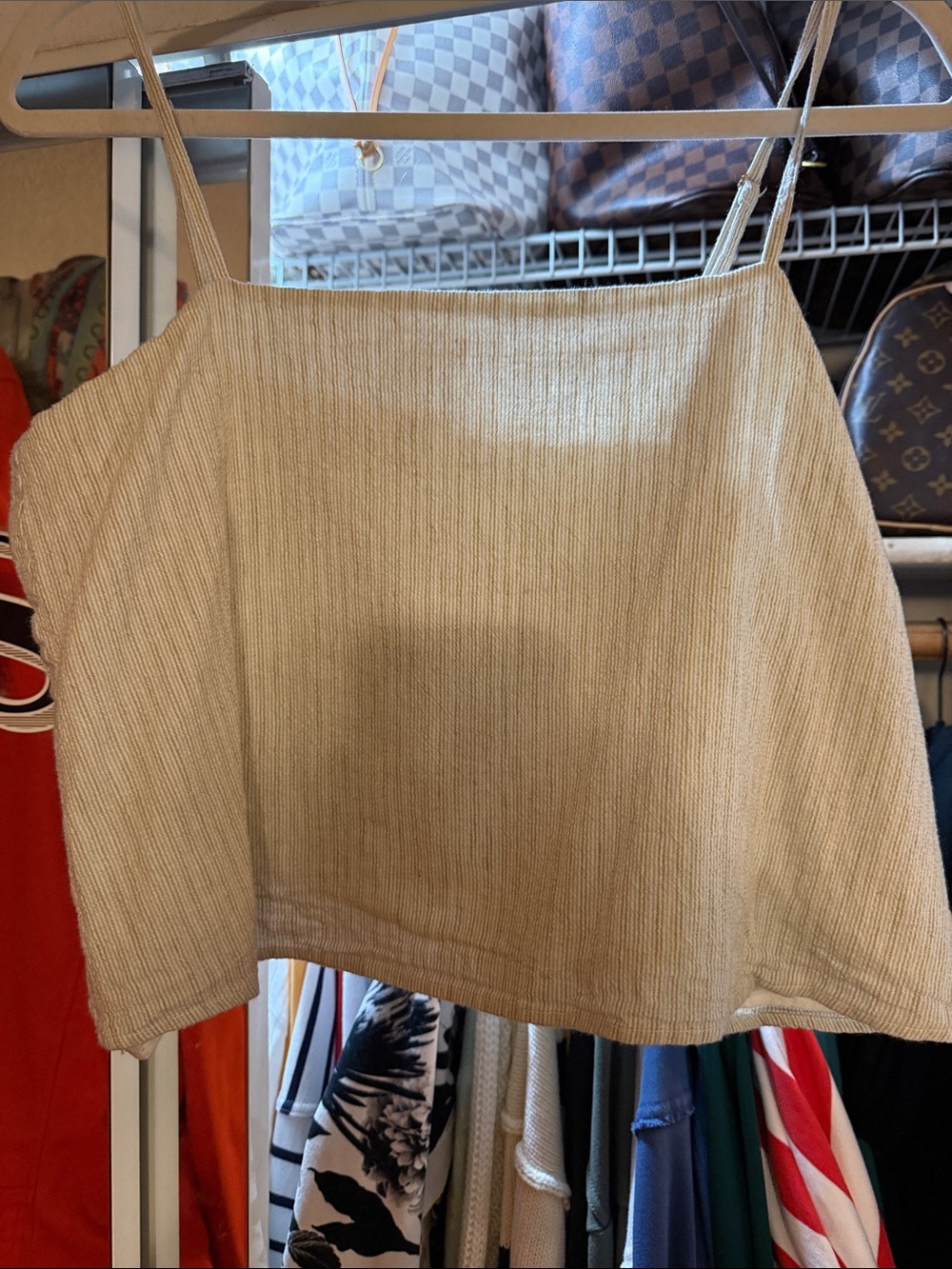 Beige Ribbed Mini Skirt with Spaghetti Straps